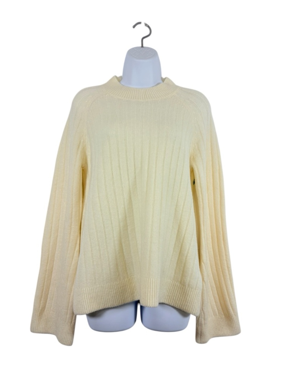 Cosmic Blue Love Ribbed Knit Sweater Cream Ecru Bell Sleeve Soft Cozy Size M